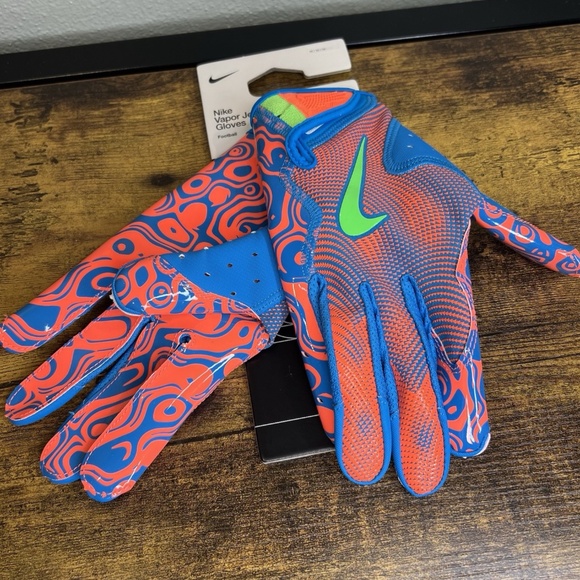 Nike Vapor Jet 8.0 Football Gloves Men's Size Gloves Blue Orbit/Voltage Green
